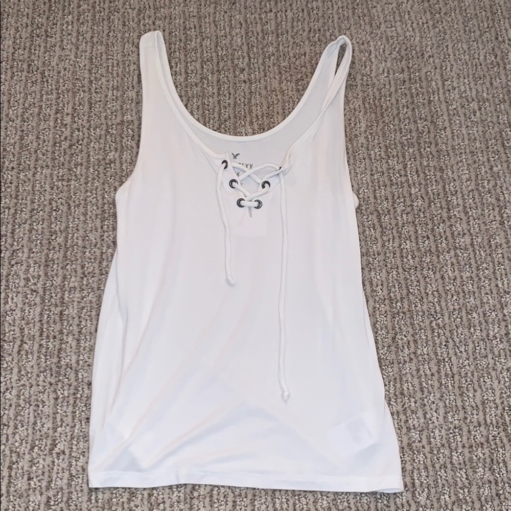 White lace up tank top